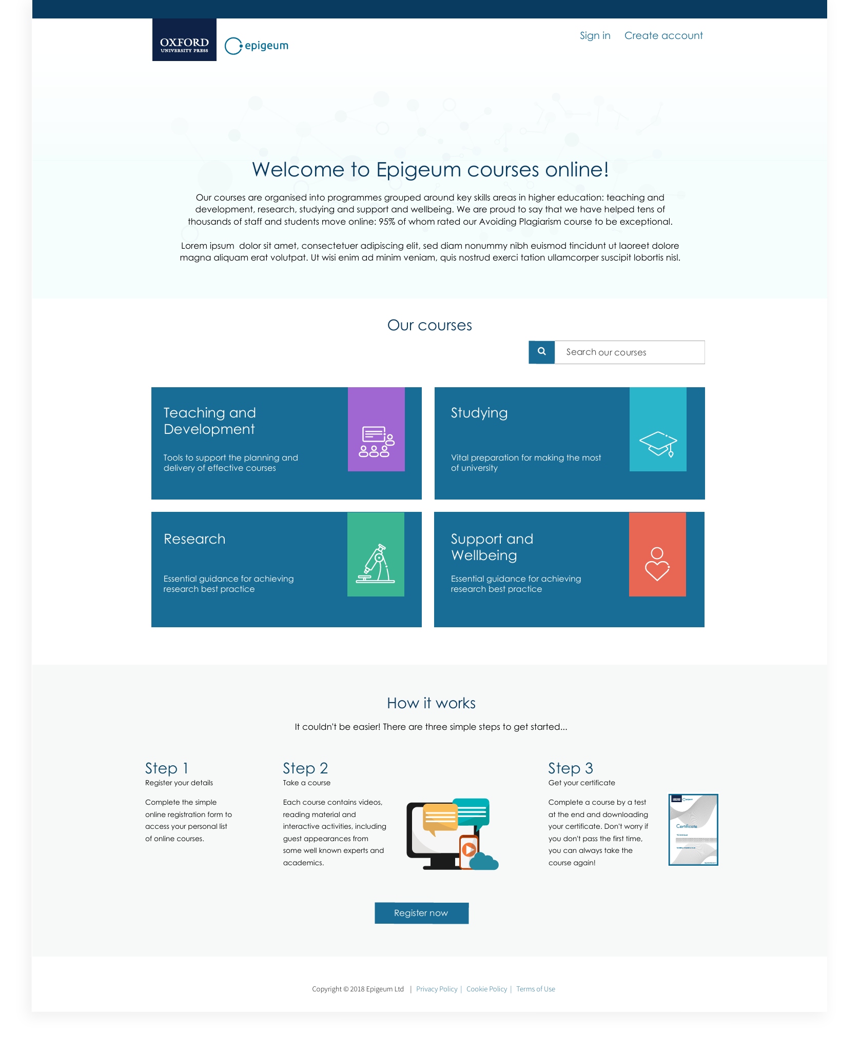 Epigeum courses layout mood board
