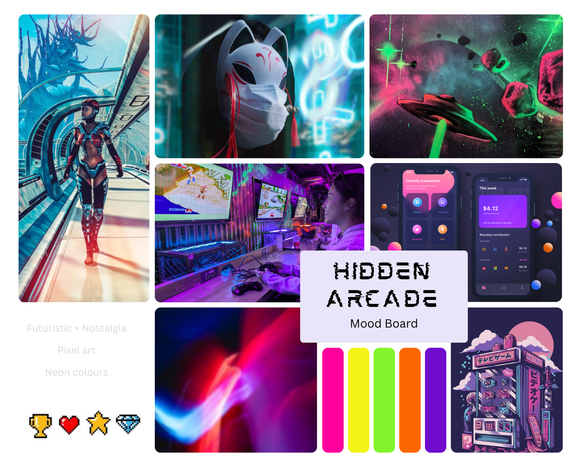 Hidden arcade Moodb mood board